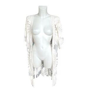 Rebellion Again Ivory BoHo Kimono Lace Duster / Beach Cover Up
Size Small